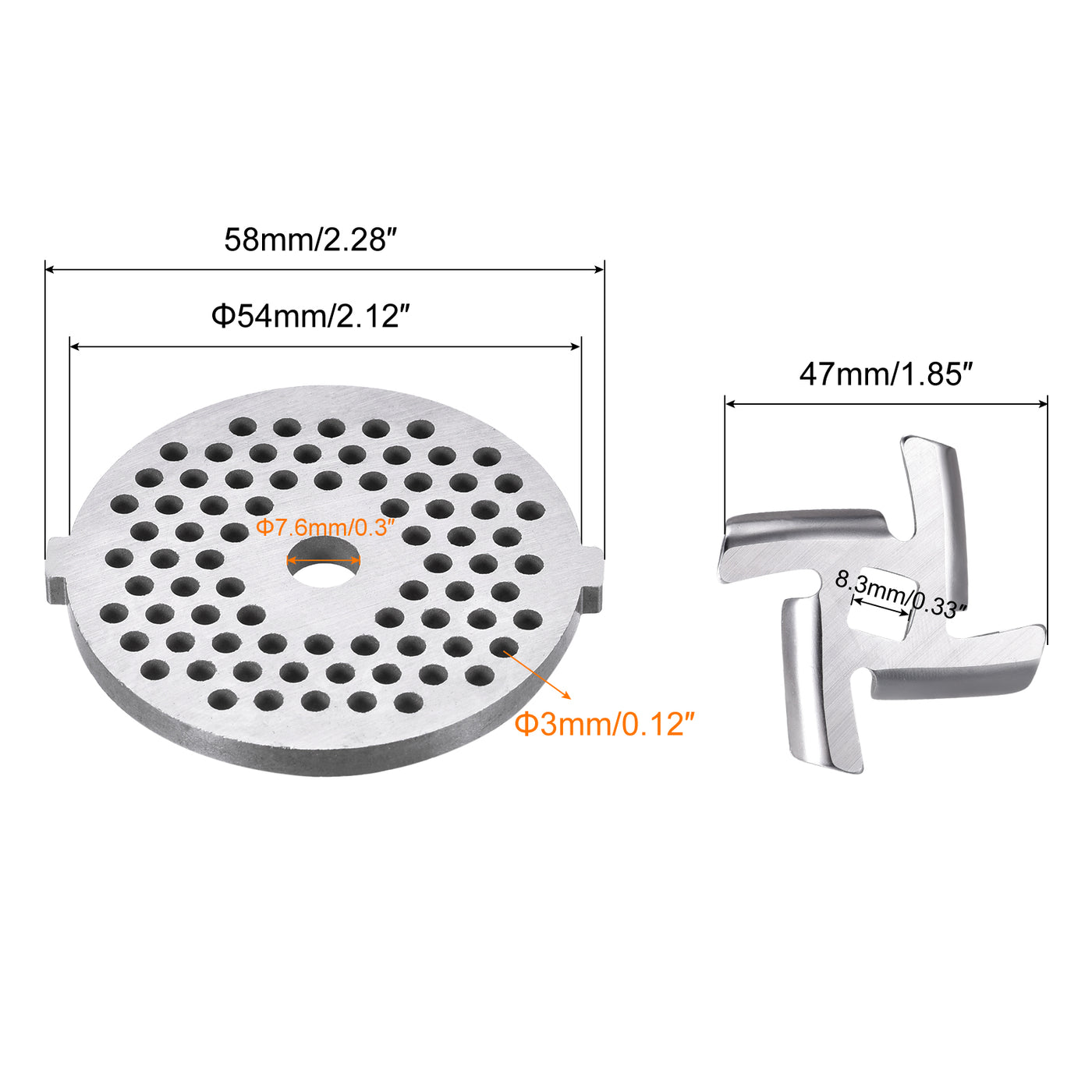 Harfington Meat Grinder Blade 47mm and Meat Grinder Plate 3mm for Grinders 2 Set