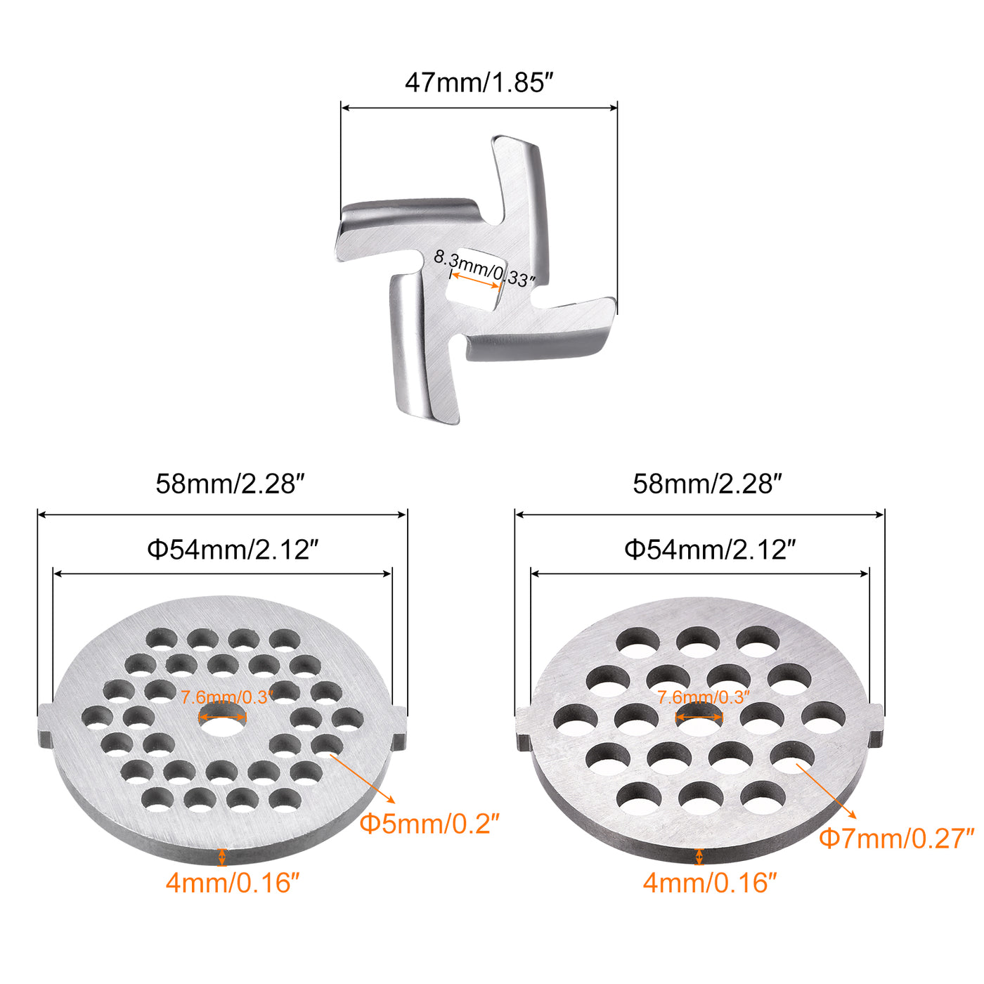 Harfington Meat Grinder Blade 47mm and Plate 5mm 7mm Stainless Steel for Grinders 1 Set