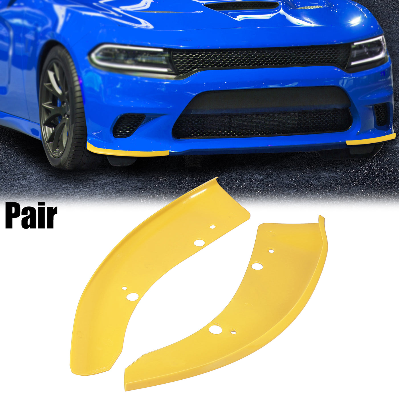 X AUTOHAUX Pair Car Front Bumper Lip Lever Splitter Protector Yellow for Dodge Charger Hellcat 2015-2021