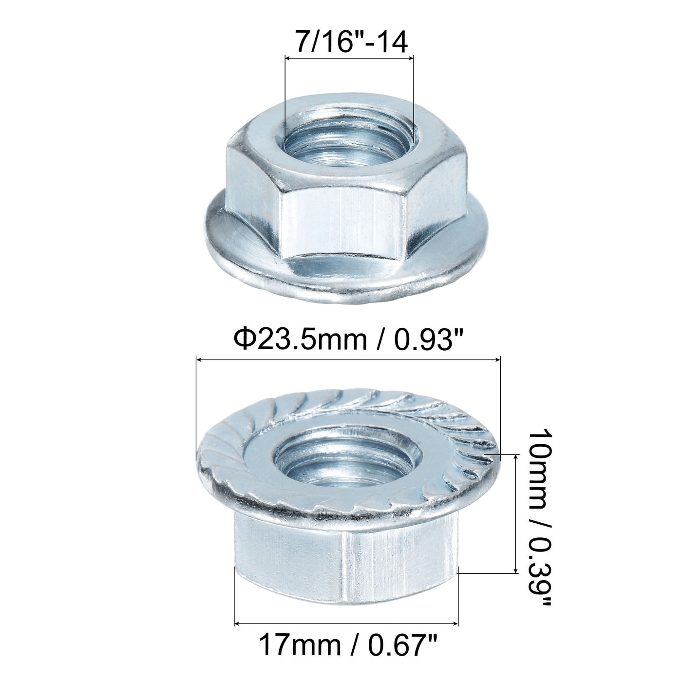 uxcell Uxcell 7/16"-14 Serrated Flange Hex Lock Nuts, Carbon Steel Zinc Plated 20pcs