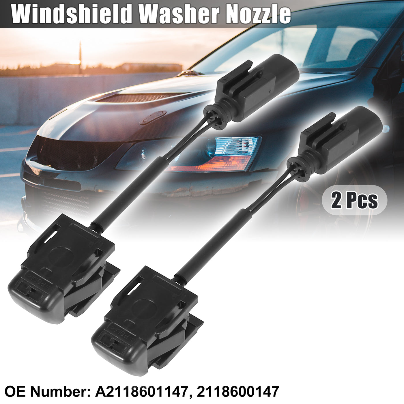 X AUTOHAUX 2pcs Windshield Washer Nozzles Spray Jet with Heated A2118601147 2118600147 for Mercedes-Benz W203 C W209 CLK W219 CLS W211 E CLK CLK55 W209