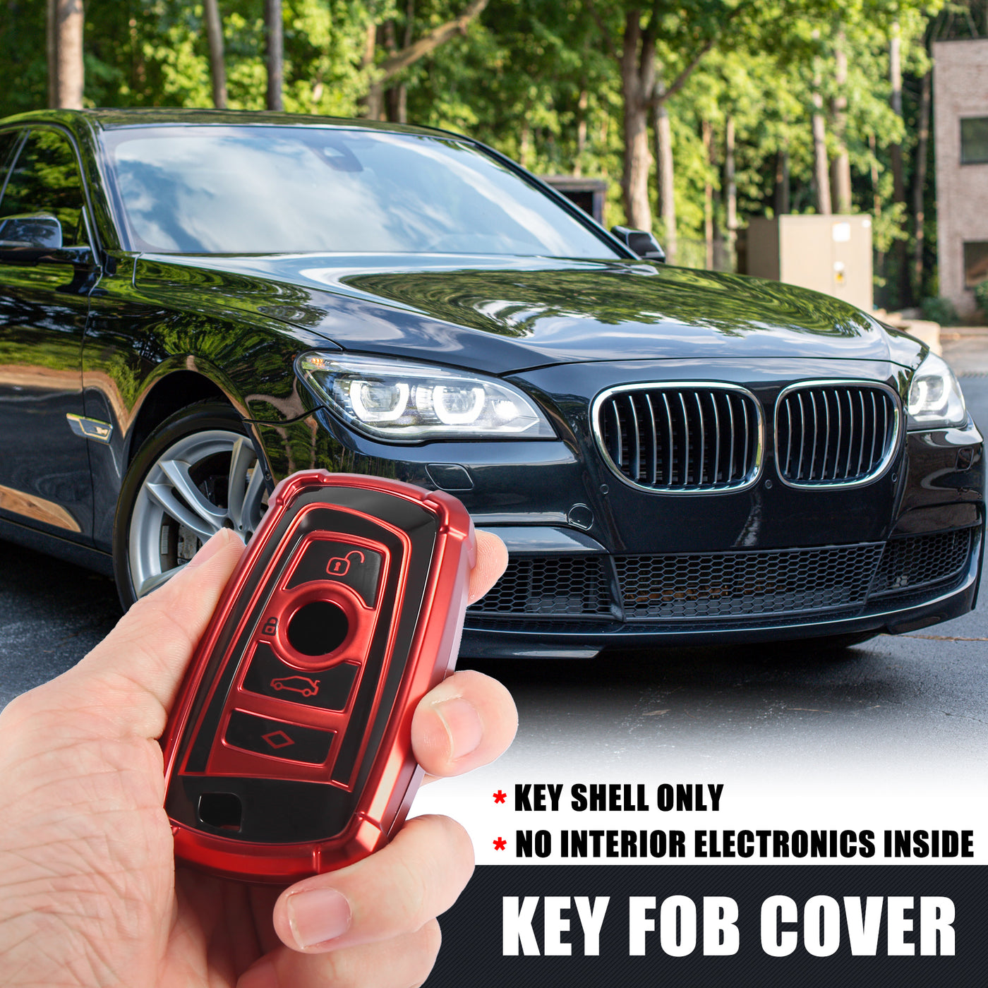 X AUTOHAUX Car Key Fob Cover for BMW 1 2 3 4 5 6 7 Series for BMW X3 X4 M5 M6 GT3 GT5 Series Remote Key Fob Protective Case TPU Black Red