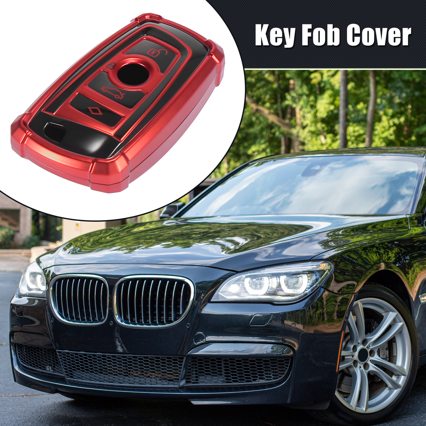 X AUTOHAUX Car Key Fob Cover for BMW 1 2 3 4 5 6 7 Series for BMW X3 X4 M5 M6 GT3 GT5 Series Remote Key Fob Protective Case TPU Black Red