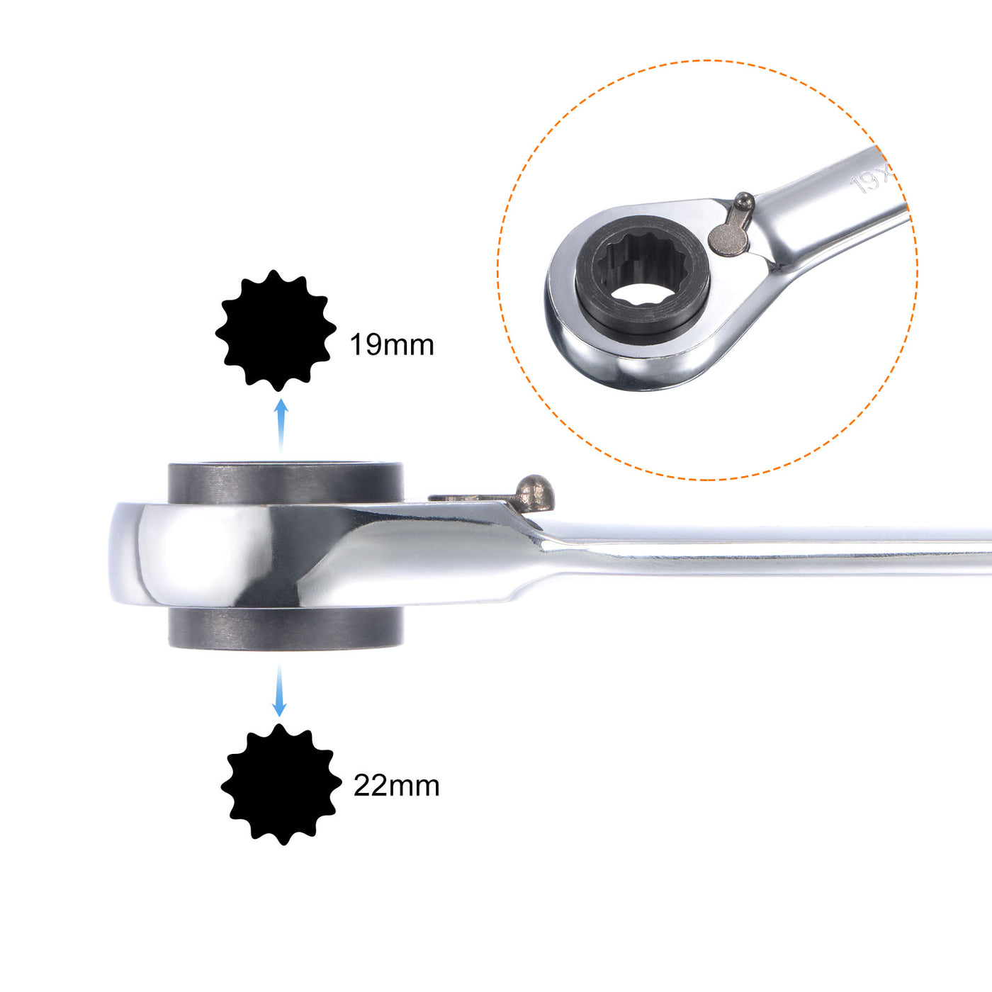 Uxcell Uxcell 4 in 1 Reversible Ratcheting Wrench, 16-17-18-19mm Double Box End, 72 Teeth