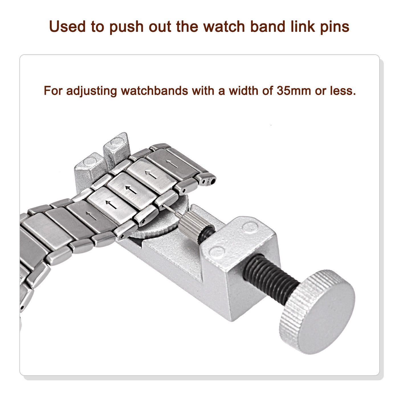 uxcell Uxcell Strap Link Pin Removal Tool with 3 Pins, 35mm Adjustable Width for Re-size Watch Band, Silver Tone