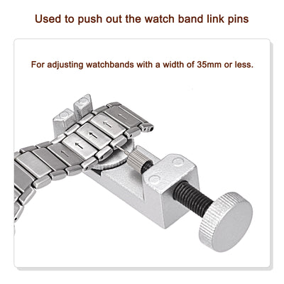 Harfington Uxcell Strap Link Pin Removal Tool with 3 Pins, 35mm Adjustable Width for Re-size Watch Band, Silver Tone