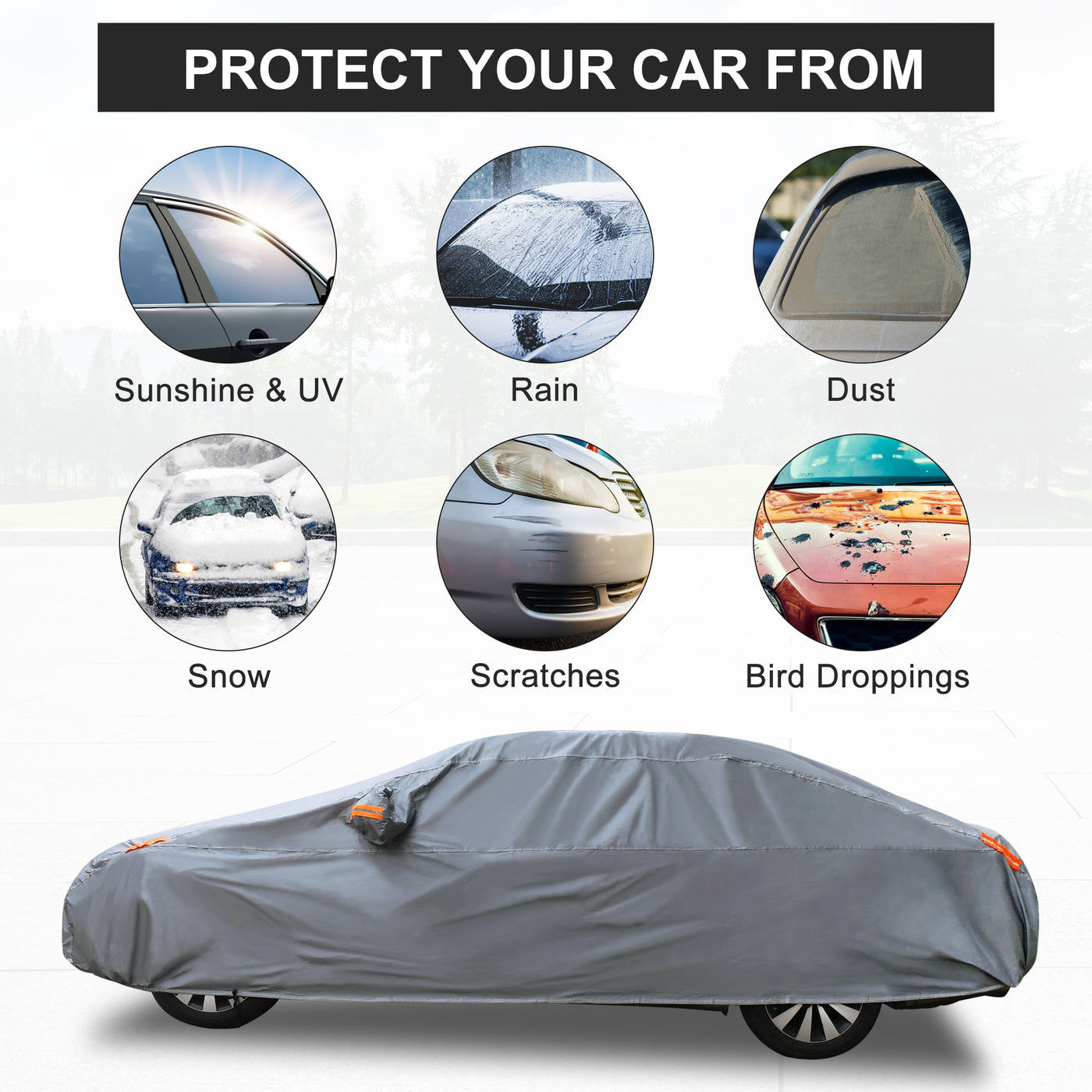 X AUTOHAUX Full Car Cover Soft Lining Universal Fit Sedan Outdoor All Weather Sun Protection Waterproof Dustproof Snowproof Windproof Scratch Resistant w/ Storage Bag PEVA