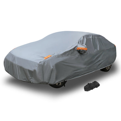 Harfington Full Car Cover Soft Lining Universal Fit Sedan Outdoor All Weather Sun Protection Waterproof Dustproof Snowproof Windproof Scratch Resistant w/ Storage Bag PEVA