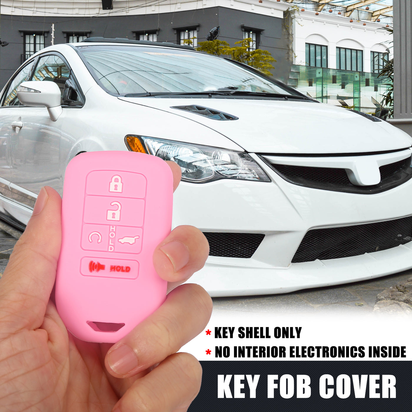 X AUTOHAUX Car Key Fob Cover 5 Button Remote Key Fob Protective Case Silicone Pink for Honda Accord Civic CR-V Pilot 2015-2019