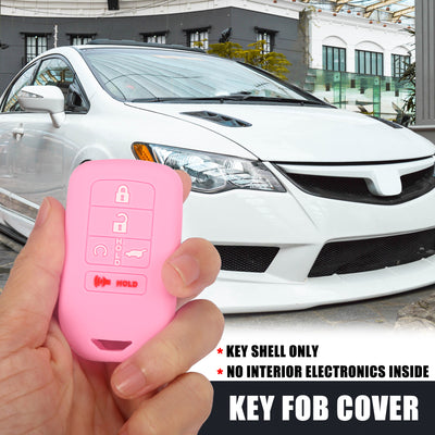 Harfington Car Key Fob Cover 5 Button Remote Key Fob Protective Case Silicone Pink for Honda Accord Civic CR-V Pilot 2015-2019