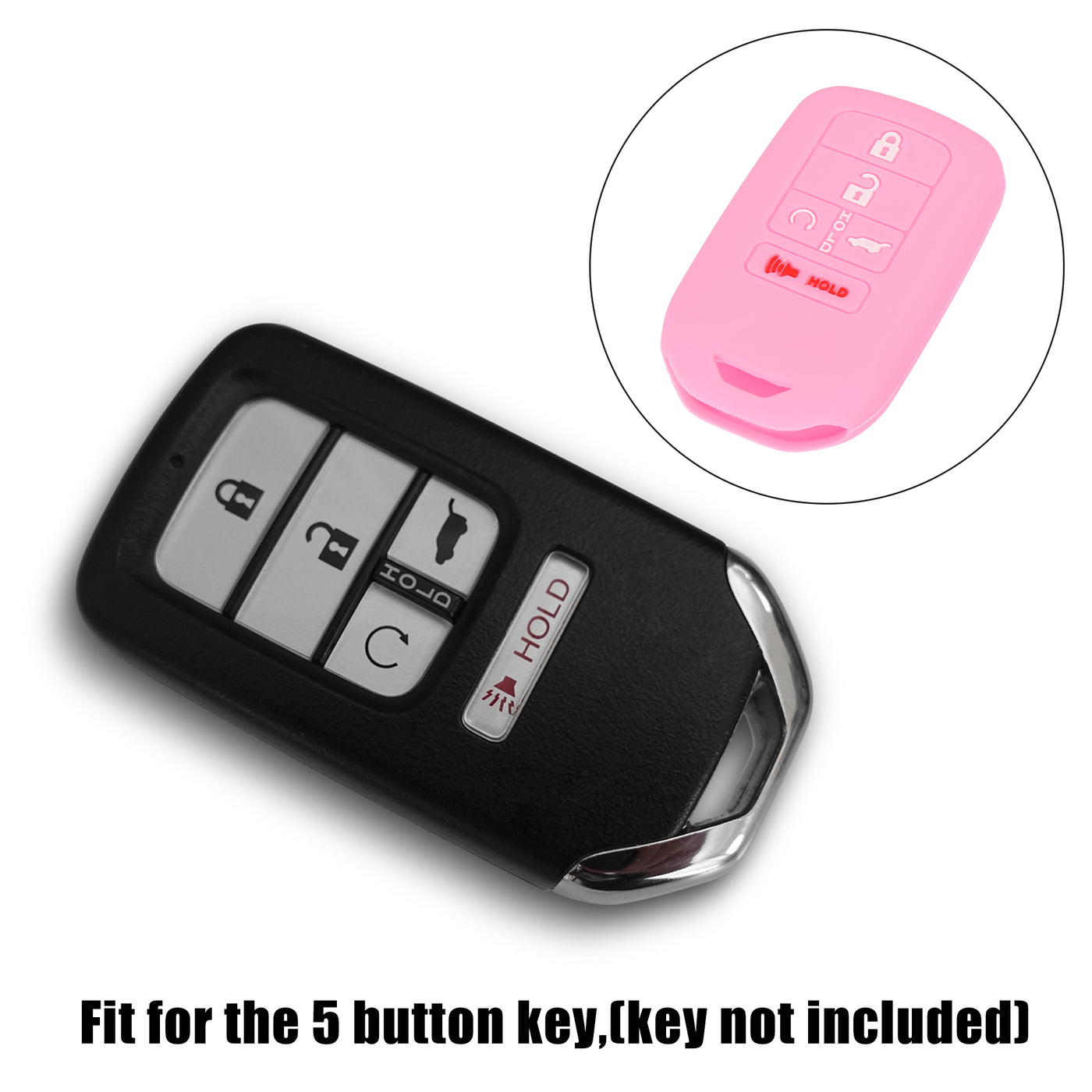 X AUTOHAUX Car Key Fob Cover 5 Button Remote Key Fob Protective Case Silicone Pink for Honda Accord Civic CR-V Pilot 2015-2019