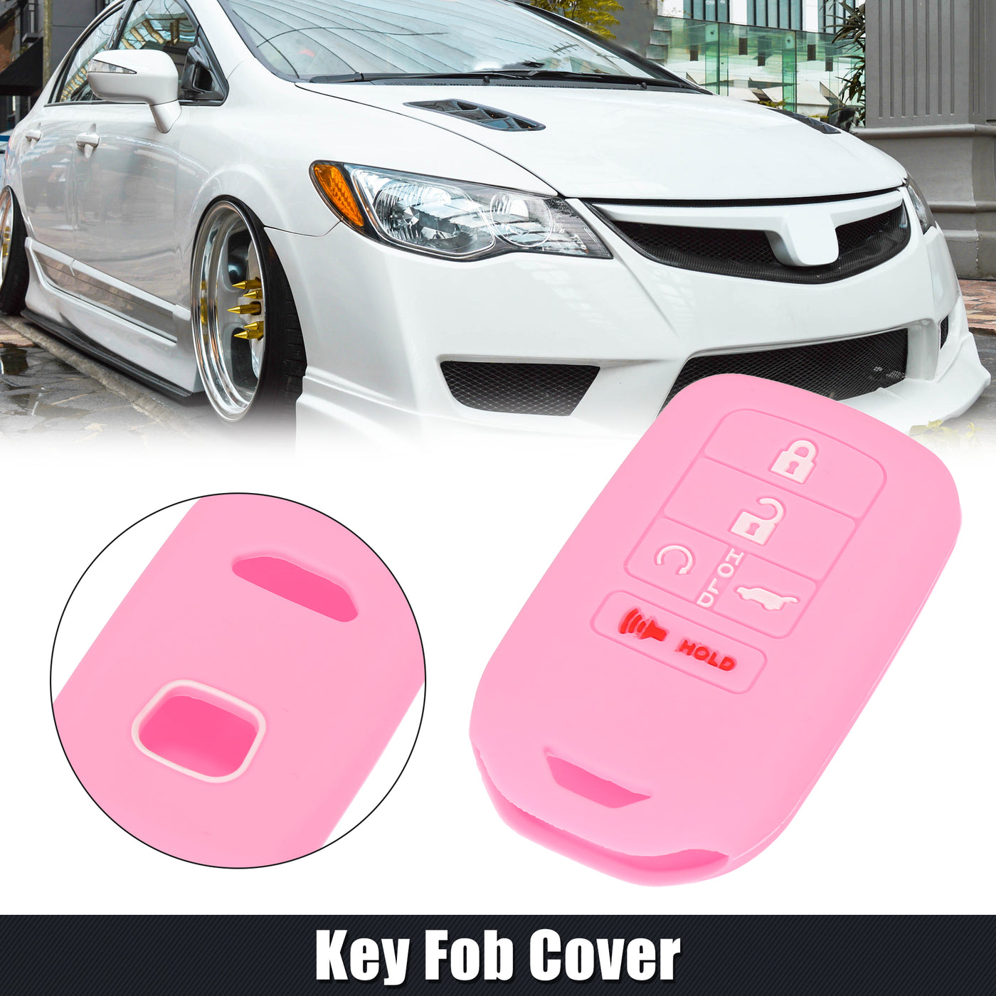 X AUTOHAUX Car Key Fob Cover 5 Button Remote Key Fob Protective Case Silicone Pink for Honda Accord Civic CR-V Pilot 2015-2019