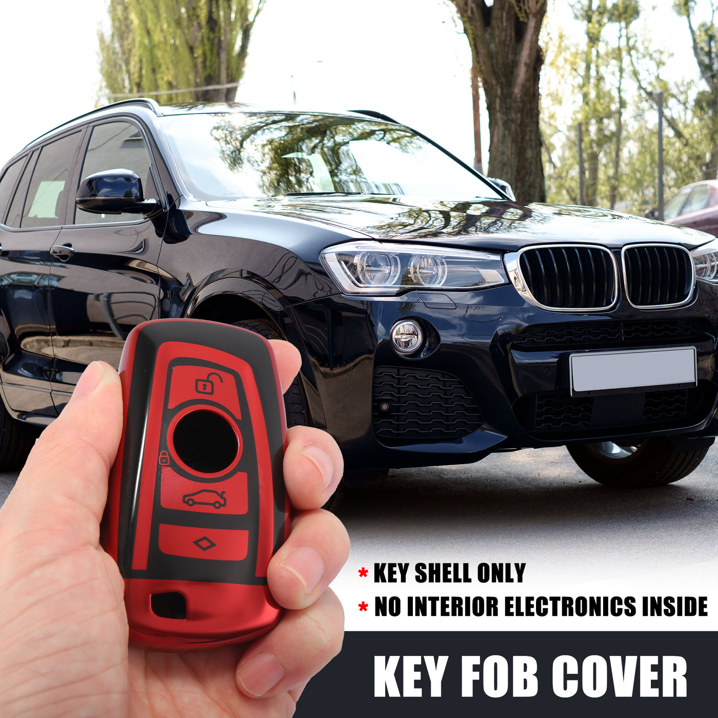 X AUTOHAUX Car Key Fob Cover for BMW X3 X4 M5 M6 Remote Key Fob Protective Case Soft TPU Black Red