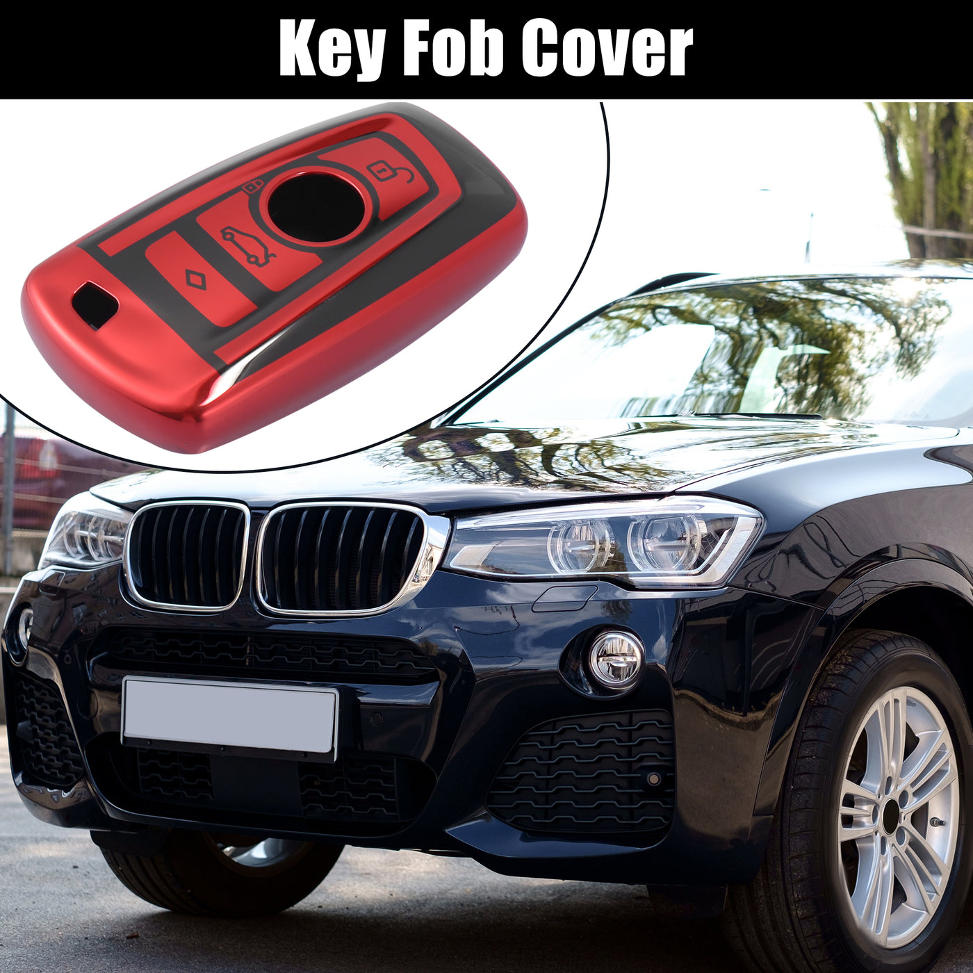 X AUTOHAUX Car Key Fob Cover for BMW X3 X4 M5 M6 Remote Key Fob Protective Case Soft TPU Black Red