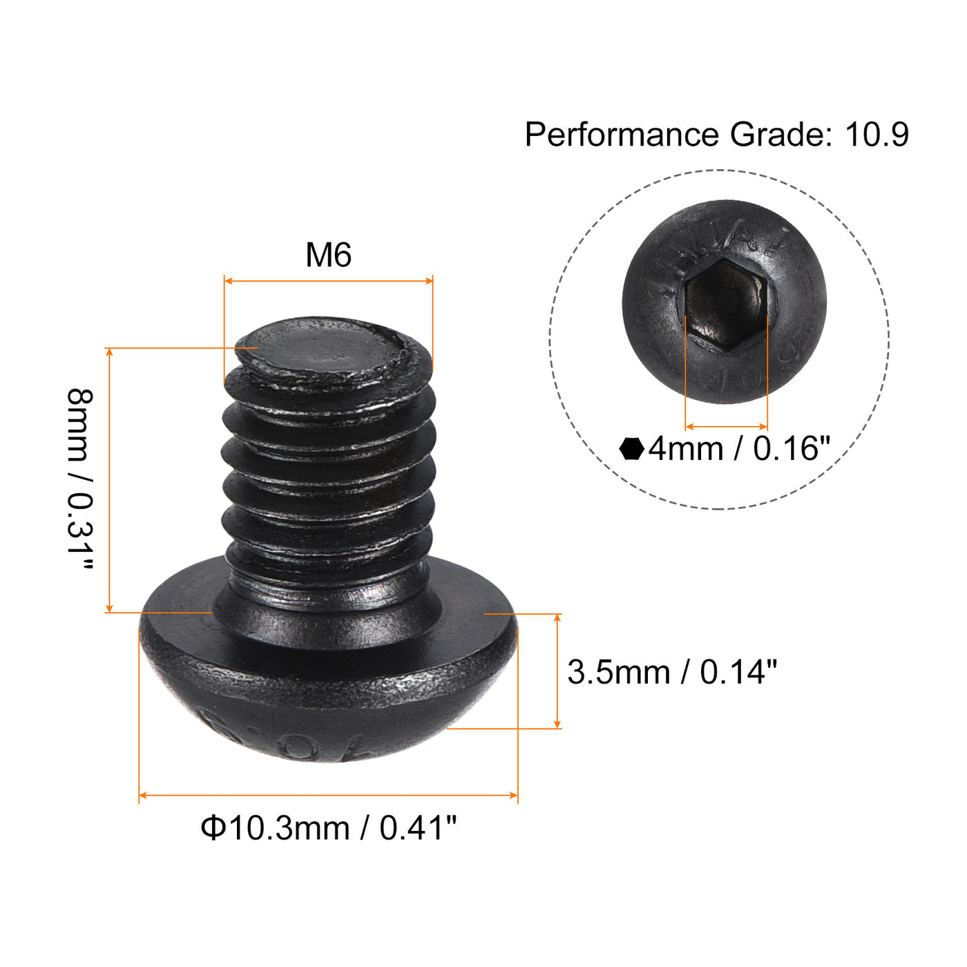 uxcell Uxcell M6x8mm Hex Socket Button Head Cap Bolts Screws Alloy Steel 50pcs