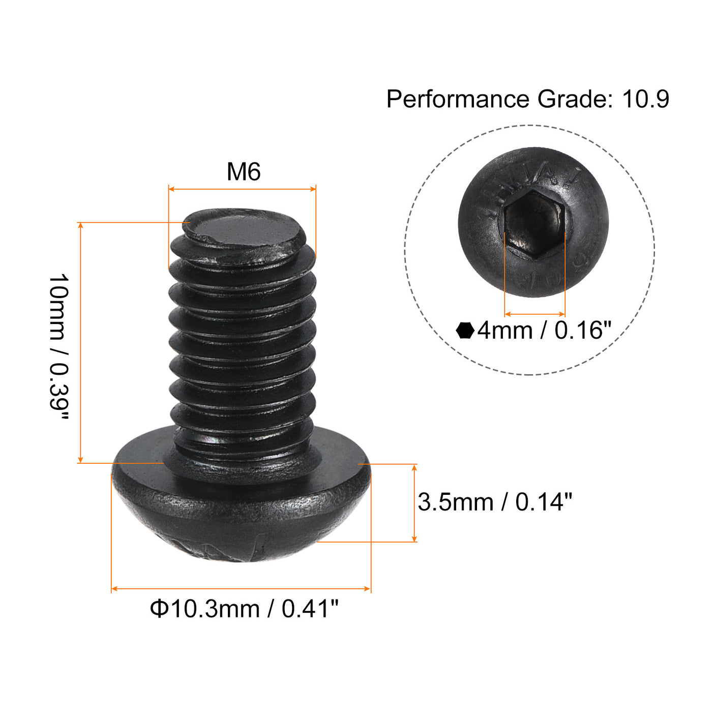 uxcell Uxcell 25 Stück M6x10mm Innensechskant Rundkopfschrauben Schrauben Legierter Stahl