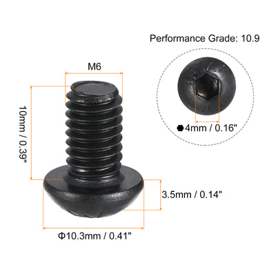 Harfington Uxcell 25 Stück M6x10mm Innensechskant Rundkopfschrauben Schrauben Legierter Stahl