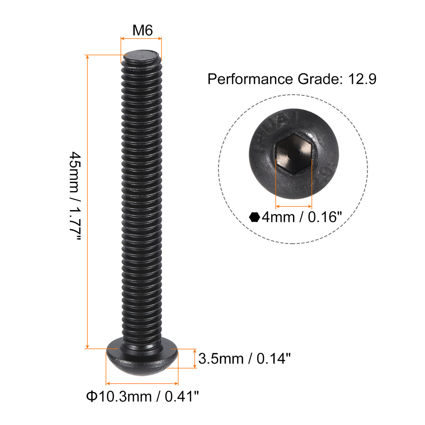 uxcell Uxcell M6x45mm Hex Socket Button Head Cap Bolts Screws Alloy Steel 25pcs