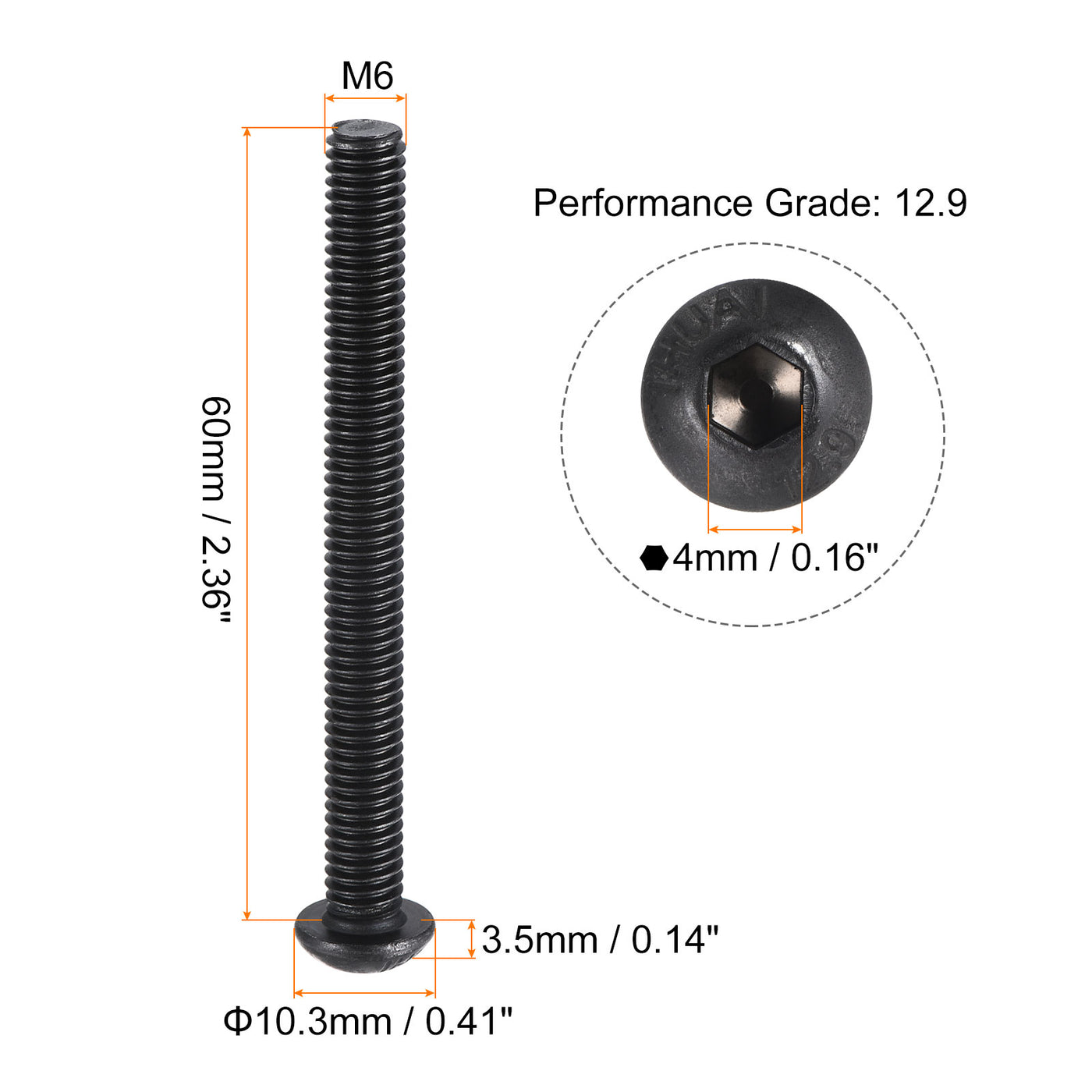 uxcell Uxcell M6x60mm Hex Socket Button Head Cap Bolts Screws Alloy Steel 25pcs