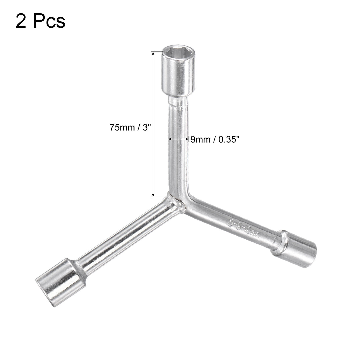 uxcell Uxcell Y Type 3 Way Hex Socket Wrench, 8mm 9mm 10mm Repair Spanner Tool, 3-inch 2 Pcs