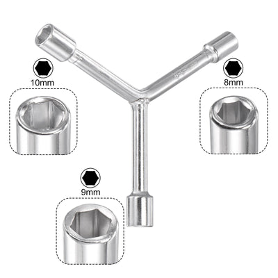 Harfington Uxcell Y Type 3 Way Hex Socket Wrench, 8mm 9mm 10mm Repair Spanner Tool, 3-inch 2 Pcs