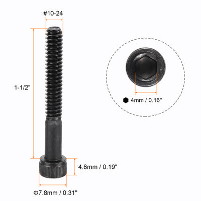 Harfington Uxcell #10-24x1-1/2" Hex Socket Head Cap Screw Bolts 12.9 Grade Alloy Steel 50pcs