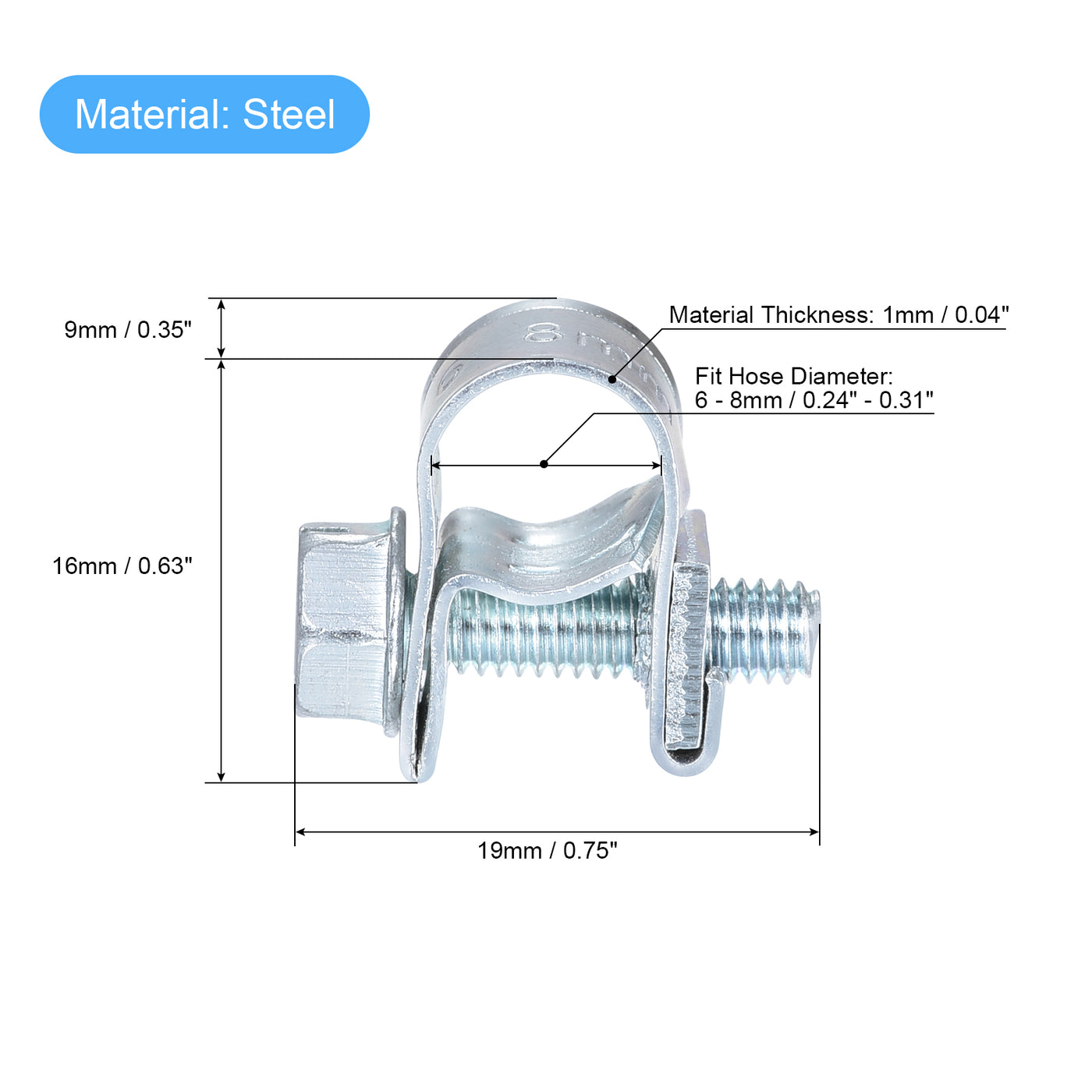 uxcell Uxcell 6-8mm Mini Fuel Injection Hose Clamp Zinc Plated Steel Fuel Line Clamp 10pcs