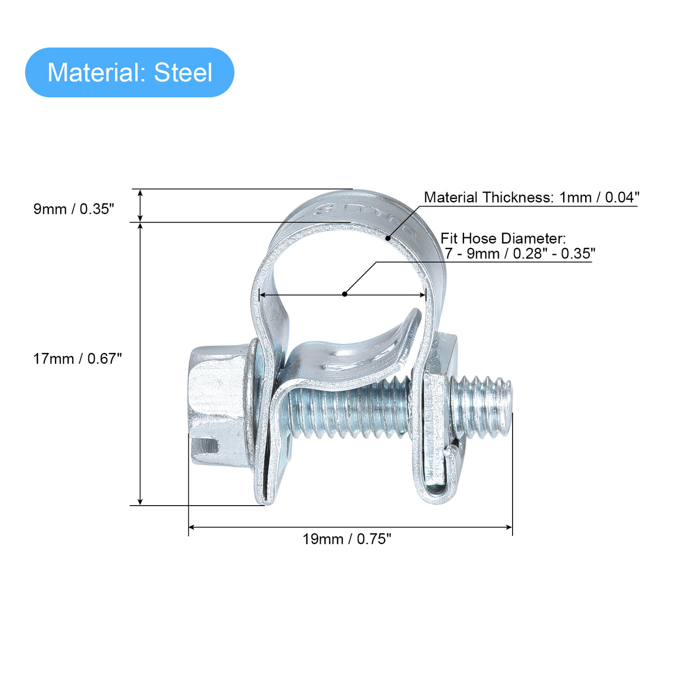 uxcell Uxcell 7-9mm Mini Fuel Injection Hose Clamp Zinc Plated Steel Fuel Line Clamp 10pcs