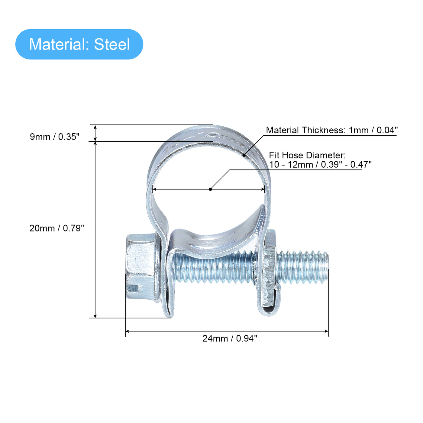 uxcell Uxcell 20Stk Mini Einspritzung Schlauch Klemme Verzinkt Stahl Kraftstoffleitung 10-12mm