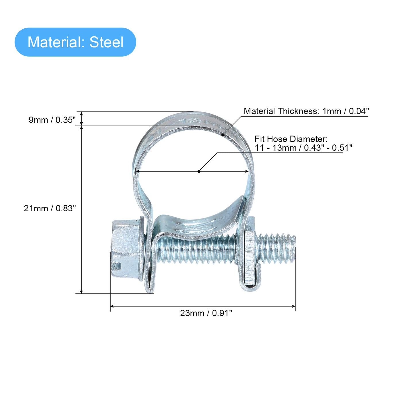 uxcell Uxcell 11-13mm Mini Fuel Injection Hose Clamp Zinc Plated Steel Fuel Line Clamp 10pcs