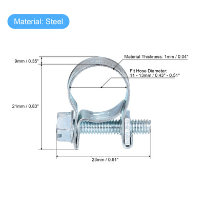 Harfington Uxcell 11-13mm Mini Fuel Injection Hose Clamp Zinc Plated Steel Fuel Line Clamp 10pcs