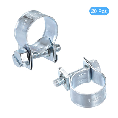 Harfington Uxcell 13-15mm Mini Fuel Injection Hose Clamp Zinc Plated Steel Fuel Line Clamp 20pcs