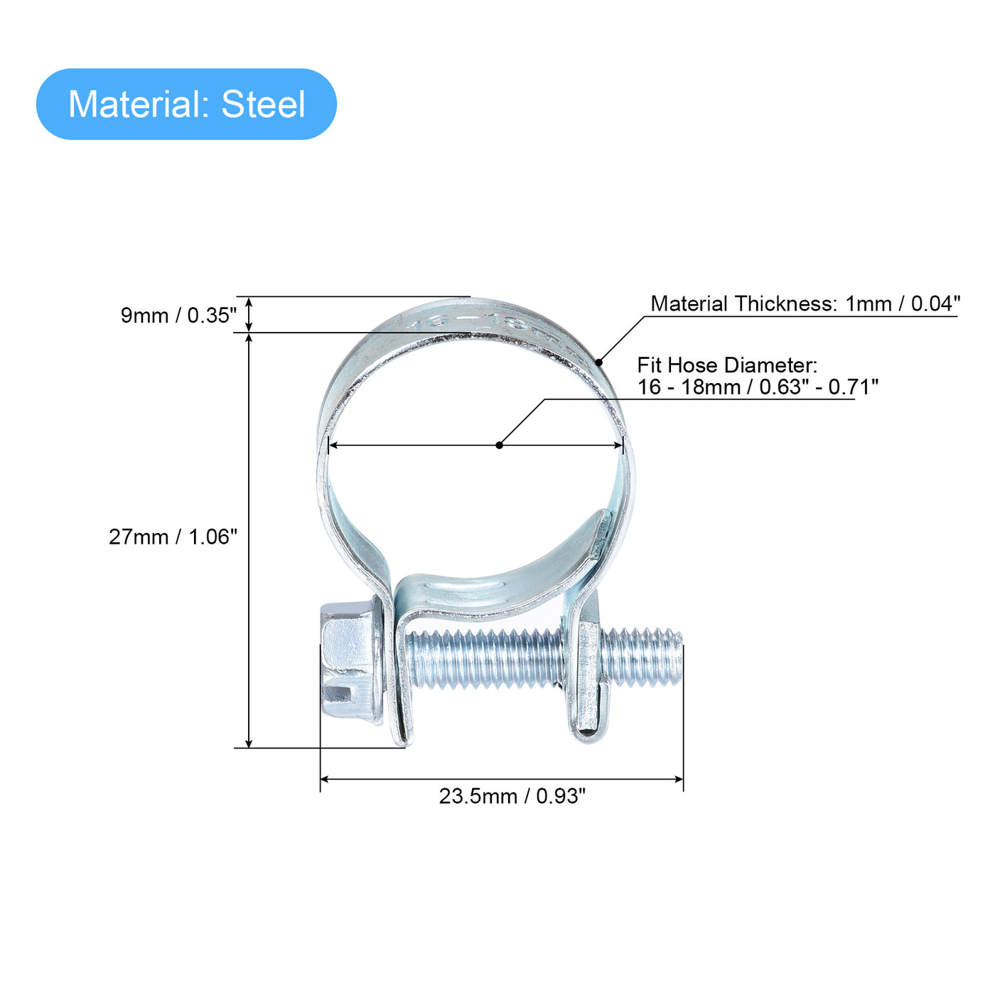 uxcell Uxcell 16-18mm Mini Fuel Injection Hose Clamp Zinc Plated Steel Fuel Line Clamp 20pcs