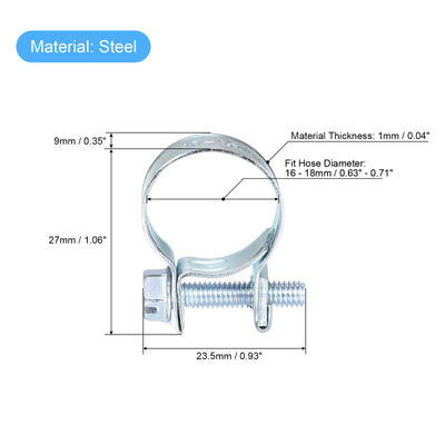 Harfington Uxcell 16-18mm Mini Fuel Injection Hose Clamp Zinc Plated Steel Fuel Line Clamp 20pcs