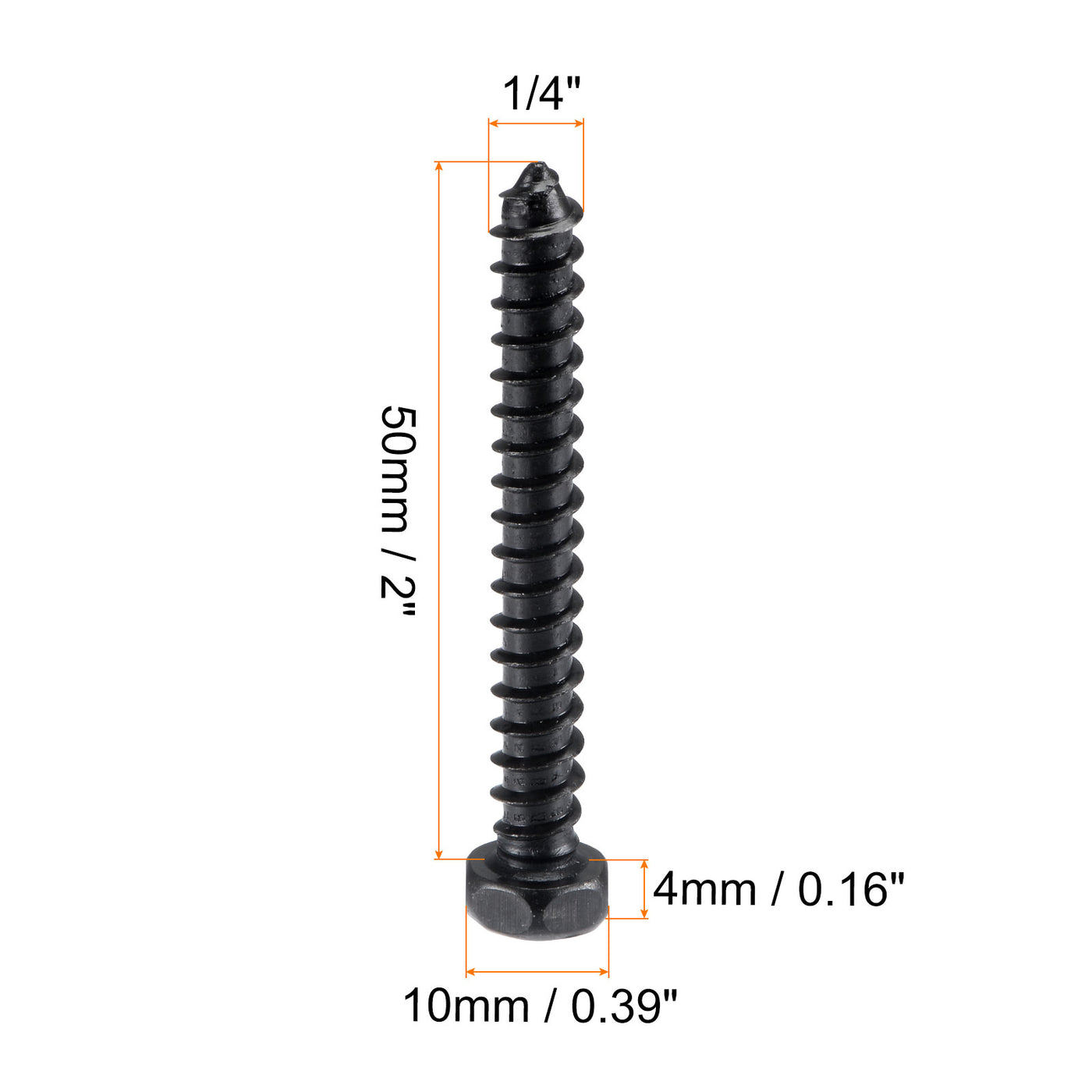 uxcell Uxcell Hex Lag Screws 1/4" x 2" Carbon Steel Half Thread Self-Tapping 25pcs