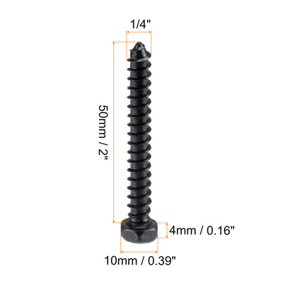 Harfington Uxcell Hex Lag Screws 1/4" x 2" Carbon Steel Half Thread Self-Tapping 25pcs