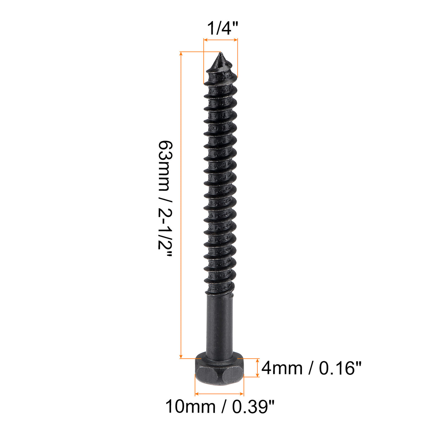 uxcell Uxcell Hex Lag Screws 1/4" x 2-1/2" Carbon Steel Half Thread Self-Tapping 10pcs