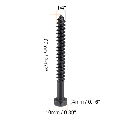 Harfington Uxcell Hex Lag Screws 1/4" x 2-1/2" Carbon Steel Half Thread Self-Tapping 10pcs