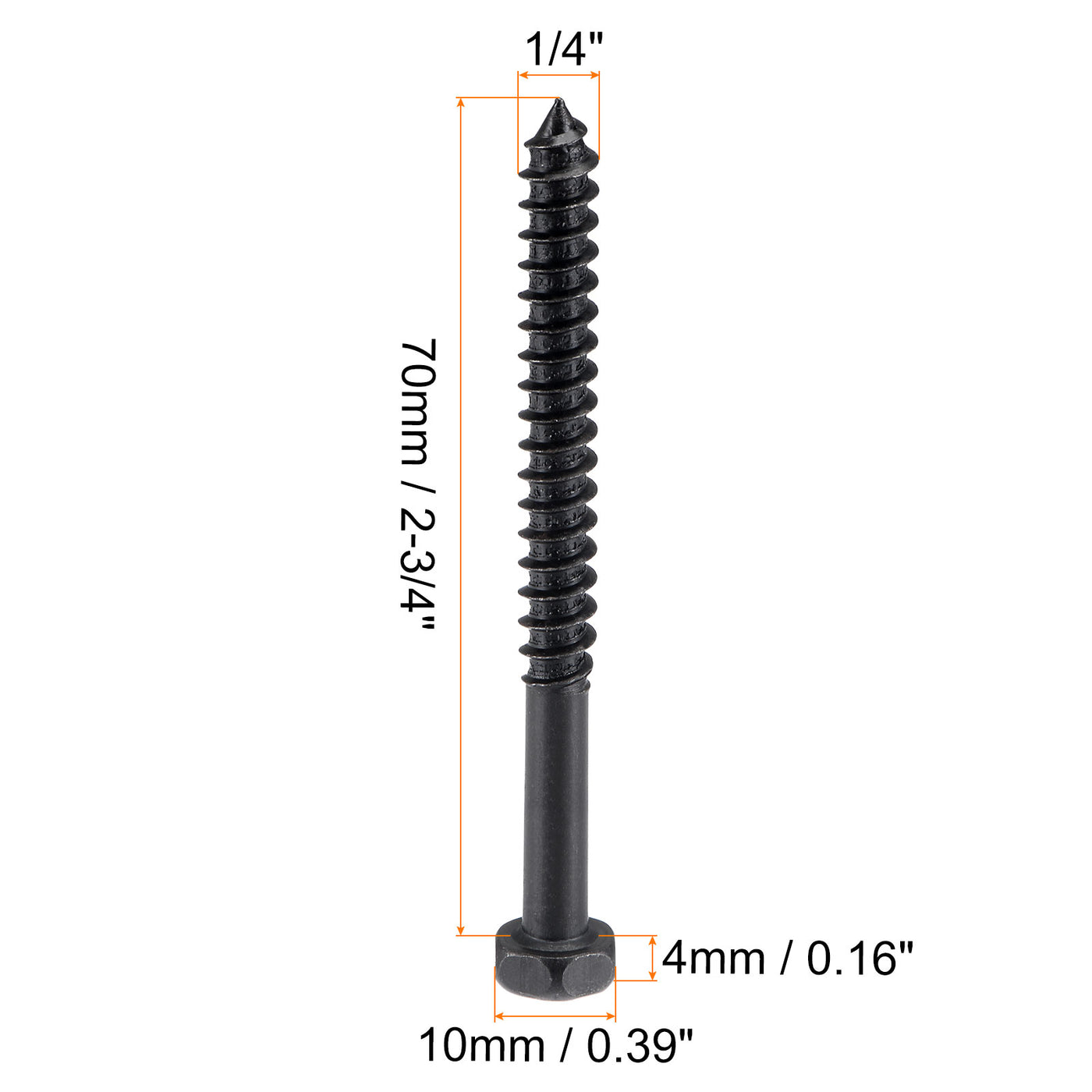 uxcell Uxcell Hex Lag Screws 1/4" x 2-3/4" Carbon Steel Half Thread Self-Tapping 10pcs