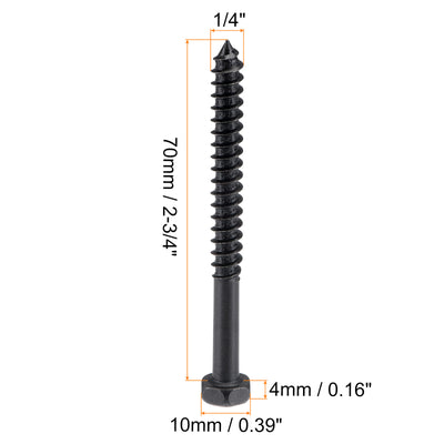 Harfington Uxcell Hex Lag Screws 1/4" x 2-3/4" Carbon Steel Half Thread Self-Tapping 10pcs