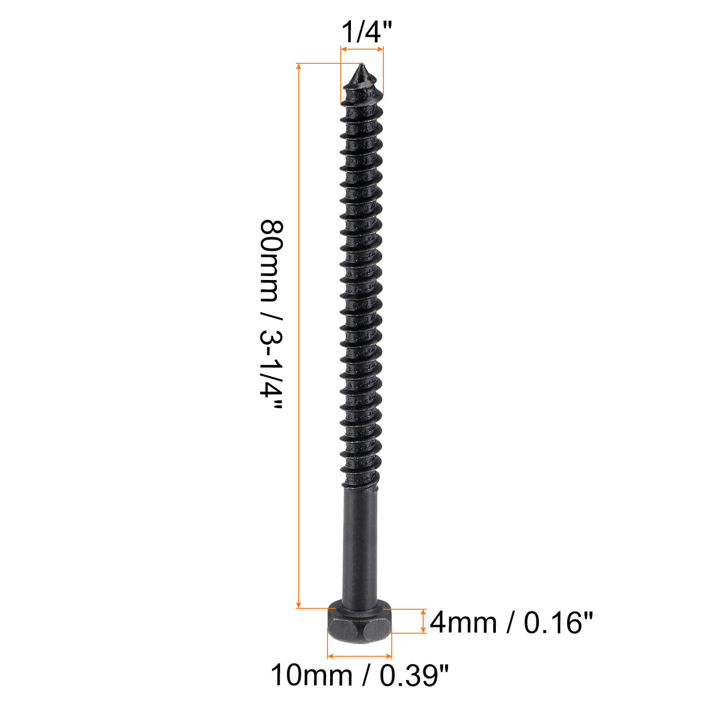 uxcell Uxcell Hex Lag Screws 1/4" x 3-1/4" Carbon Steel Half Thread Self-Tapping 10pcs