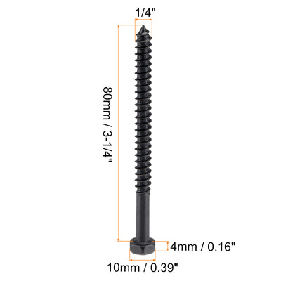 Harfington Uxcell Hex Lag Screws 1/4" x 3-1/4" Carbon Steel Half Thread Self-Tapping 10pcs