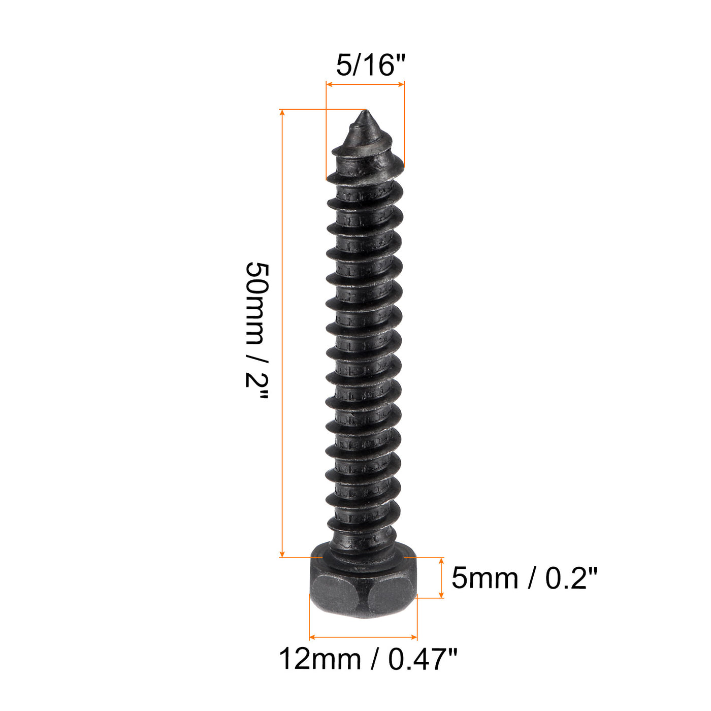 uxcell Uxcell Hex Lag Screws 5/16" x 2" Carbon Steel Half Thread Self-Tapping 10pcs