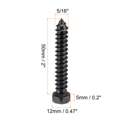 Harfington Uxcell Hex Lag Screws 5/16" x 2" Carbon Steel Half Thread Self-Tapping 10pcs