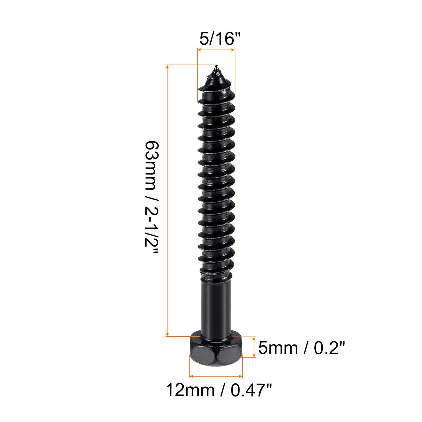 uxcell Uxcell Hex Lag Screws 5/16" x 2-1/2" Carbon Steel Half Thread Self-Tapping 5pcs