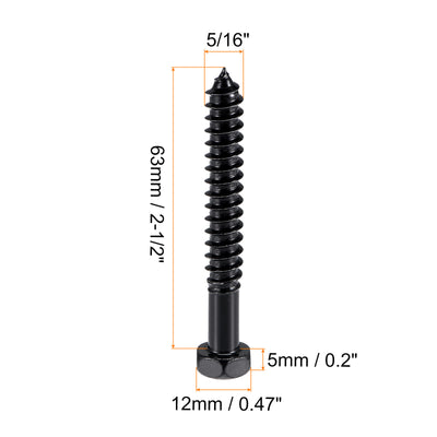 Harfington Uxcell Hex Lag Screws 5/16" x 2-1/2" Carbon Steel Half Thread Self-Tapping 5pcs