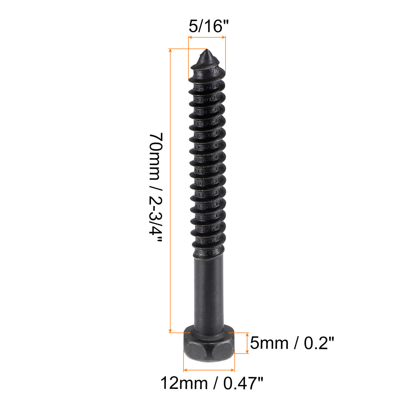 uxcell Uxcell Hex Lag Screws 5/16" x 2-3/4" Carbon Steel Half Thread Self-Tapping 5pcs