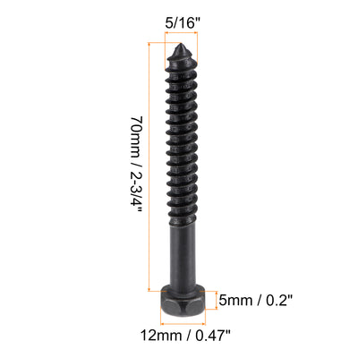 Harfington Uxcell Hex Lag Screws 5/16" x 2-3/4" Carbon Steel Half Thread Self-Tapping 5pcs