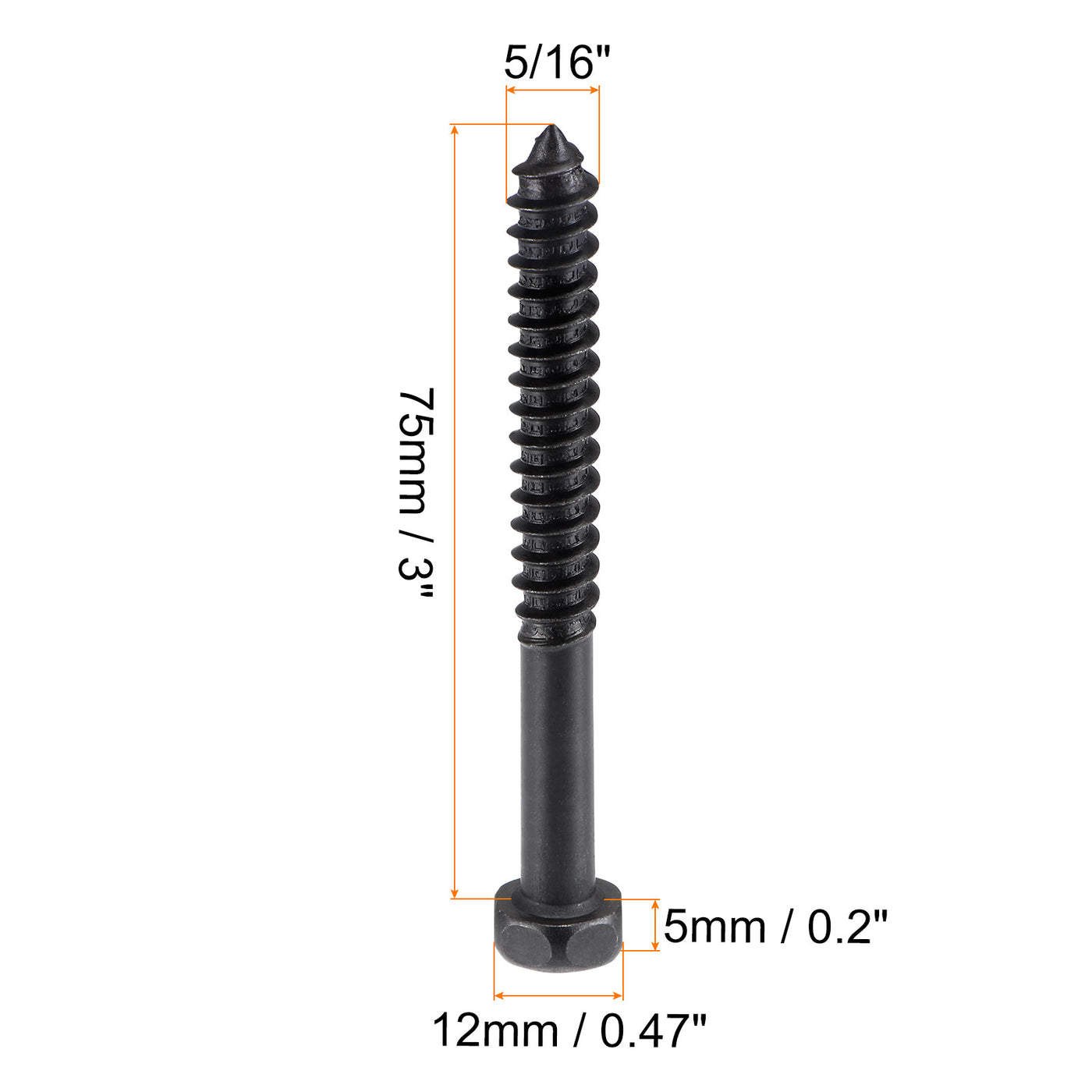 uxcell Uxcell Hex Lag Screws 5/16" x 3" Carbon Steel Half Thread Self-Tapping 5pcs