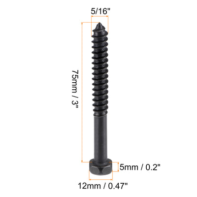 Harfington Uxcell Hex Lag Screws 5/16" x 3" Carbon Steel Half Thread Self-Tapping 5pcs